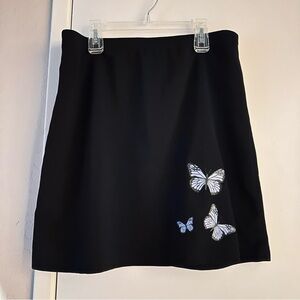 SHEIN Mini Skirt 0XL Black with Butterfly Accents